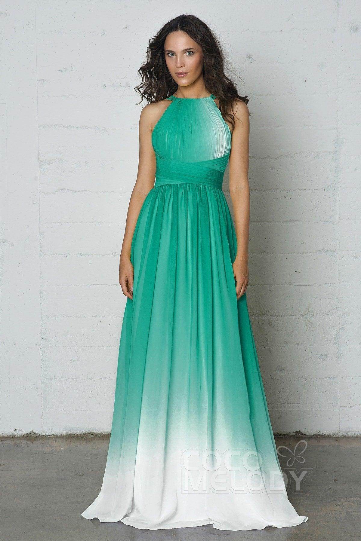Sheath-Column Floor Length Chiffon Ombre Dress COZF17008 - COCOMELODY